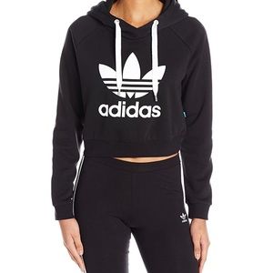 Adidas Cropped Black Hoodie Sweatshirt Womens